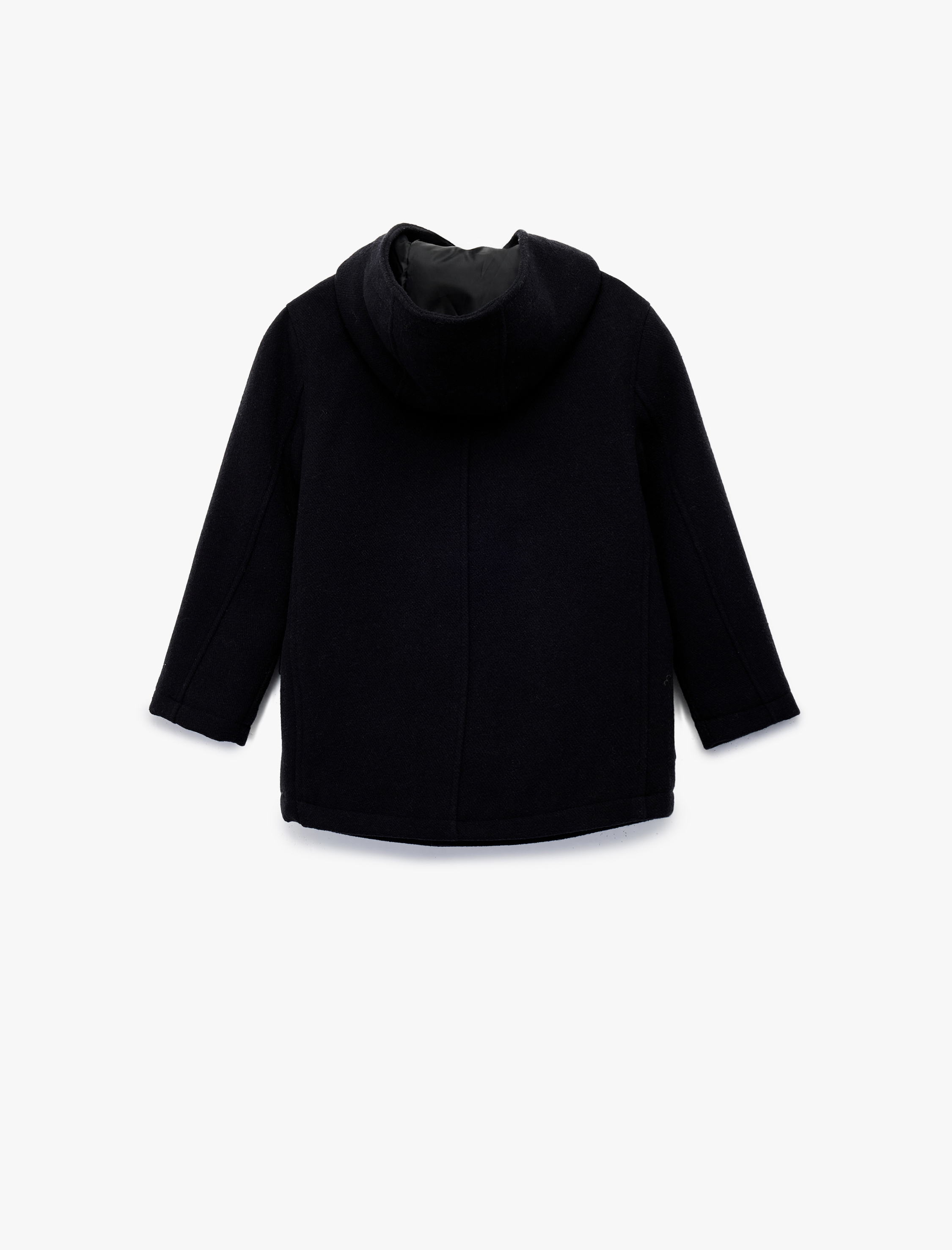  Erkek Çocuk Kapşonlu Düğmeli Uzun Kollu Yün Karışımlı Kaban