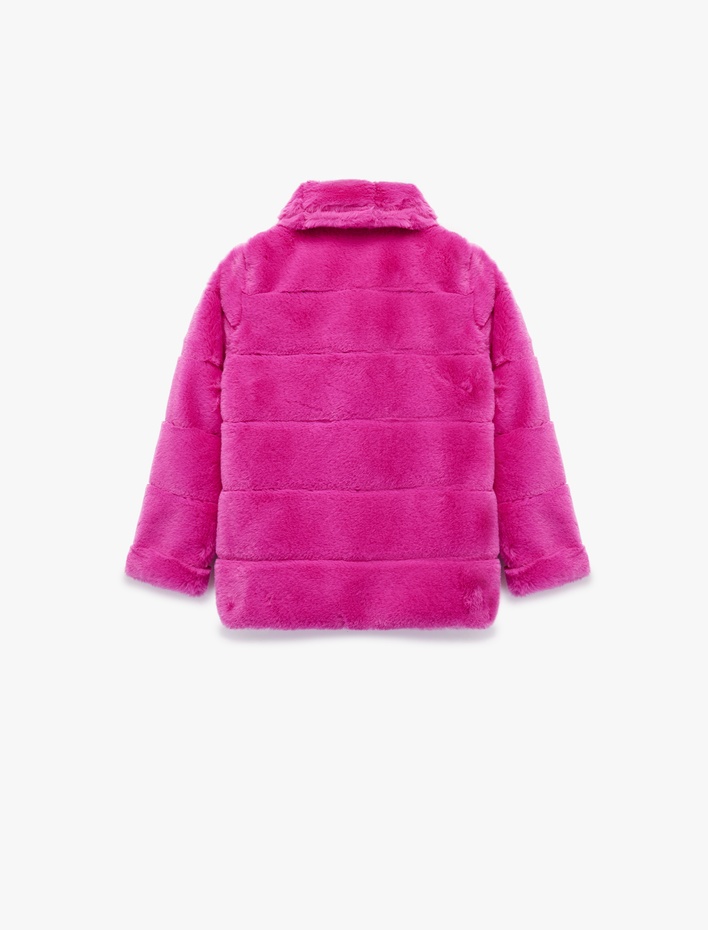 Kız Çocuk Uzun Kollu Cep Detaylı Bebe Yaka Suni Kürklü Ceket