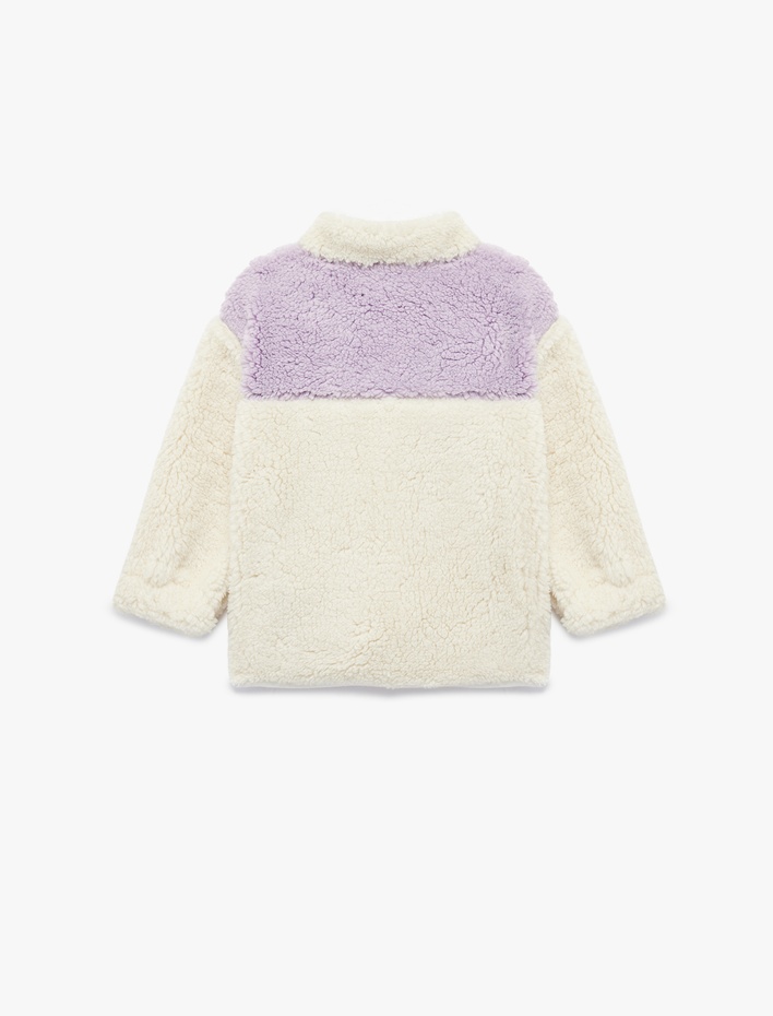 Kız Bebek Uzun Kollu Yarım Fermuarlı Dik Yaka Peluş Sweatshirt