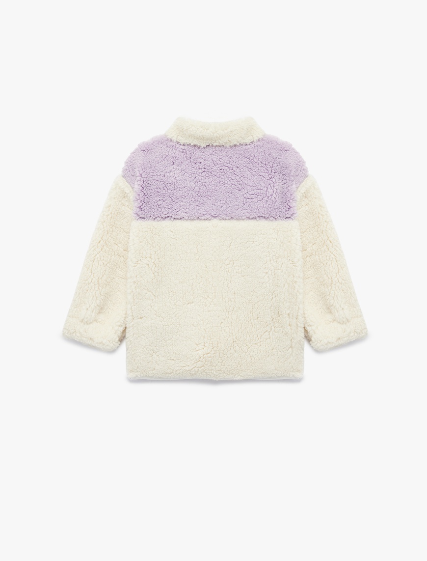  Kız Bebek Uzun Kollu Yarım Fermuarlı Dik Yaka Peluş Sweatshirt