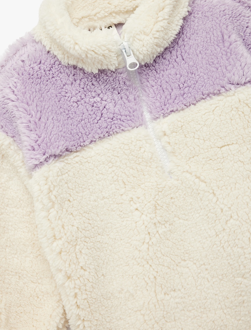  Kız Bebek Uzun Kollu Yarım Fermuarlı Dik Yaka Peluş Sweatshirt