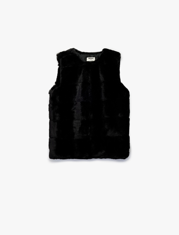 Kız Çocuk Peluş Detaylı Kolsuz Bisiklet Yaka Peluş Yelek