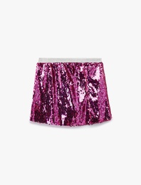 Pullu Payetli Beli Lastikli Etek