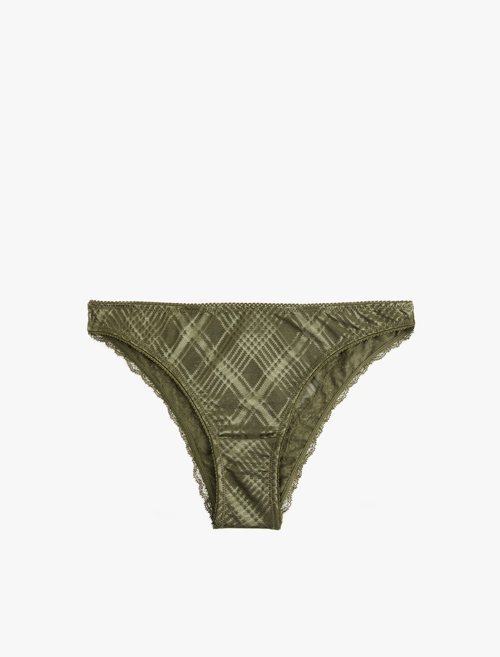  Dantel Detaylı Rahat Kalıp Ekose Desenli Brazilian Külot