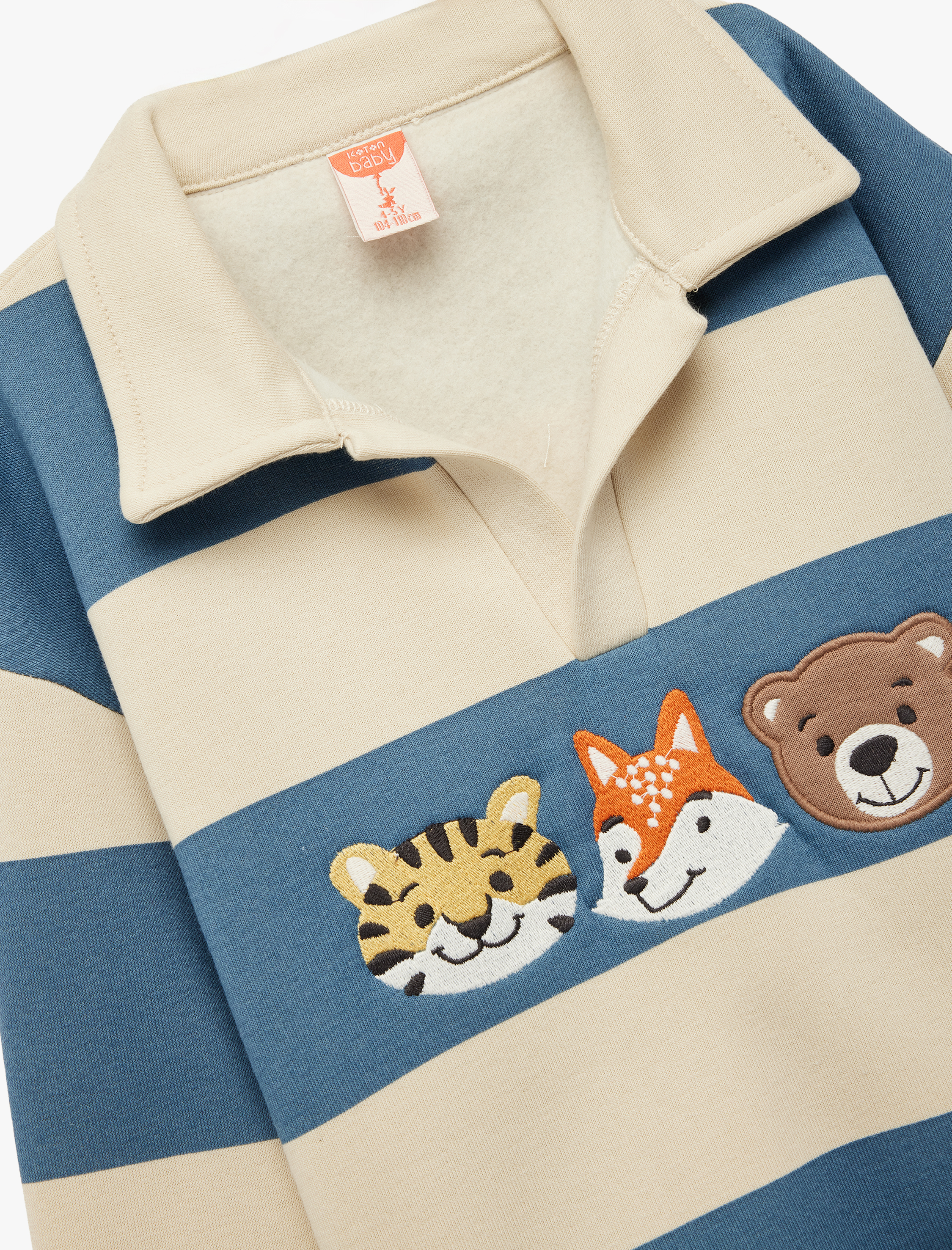 Erkek Bebek Uzun Kollu Hayvanlar Baskılı Polo Yaka Sweatshirt