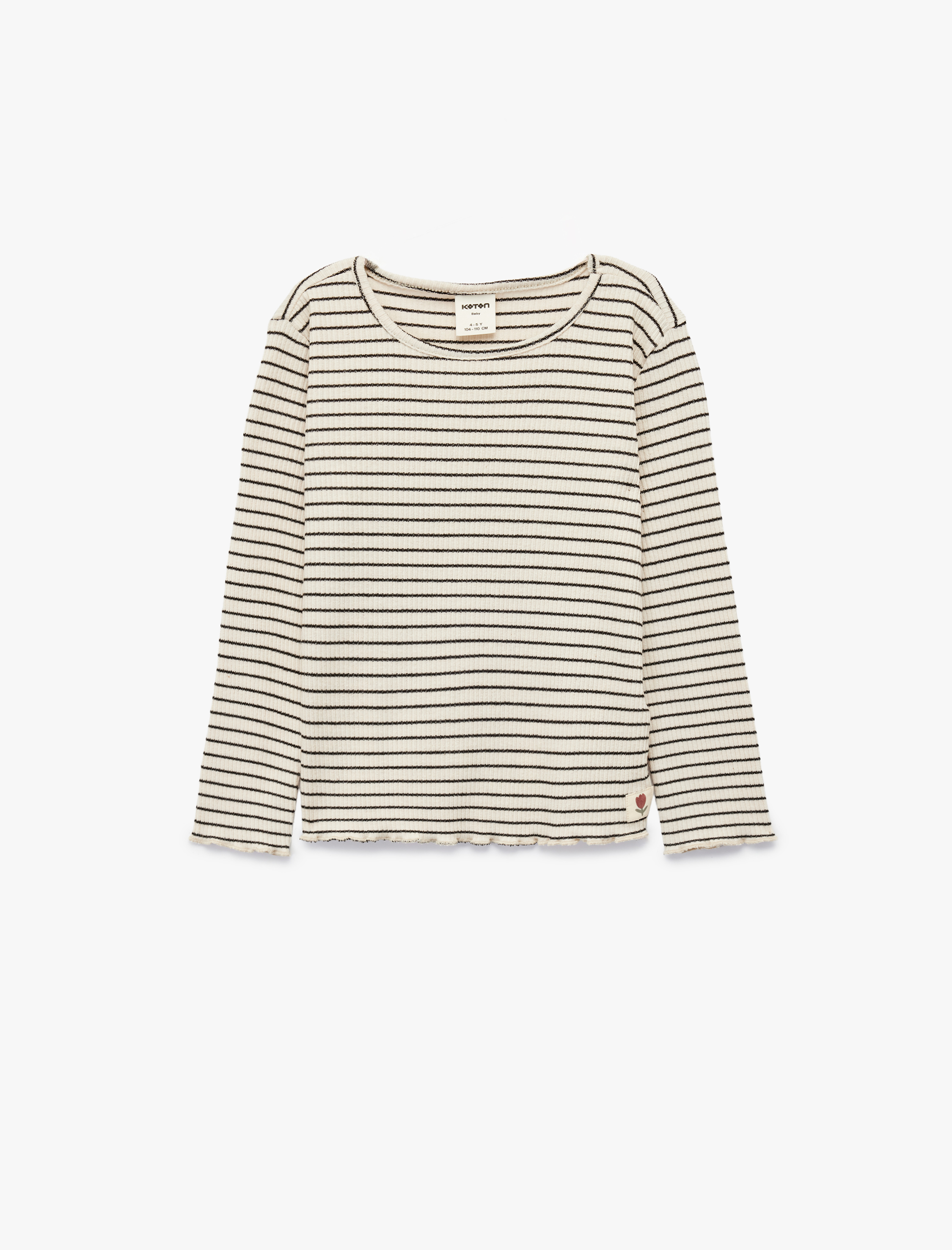  Kız Bebek Uzun Kollu Bisiklet Yaka Çizgili Tişört