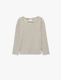 Uzun Kollu Bisiklet Yaka Çizgili Tişört