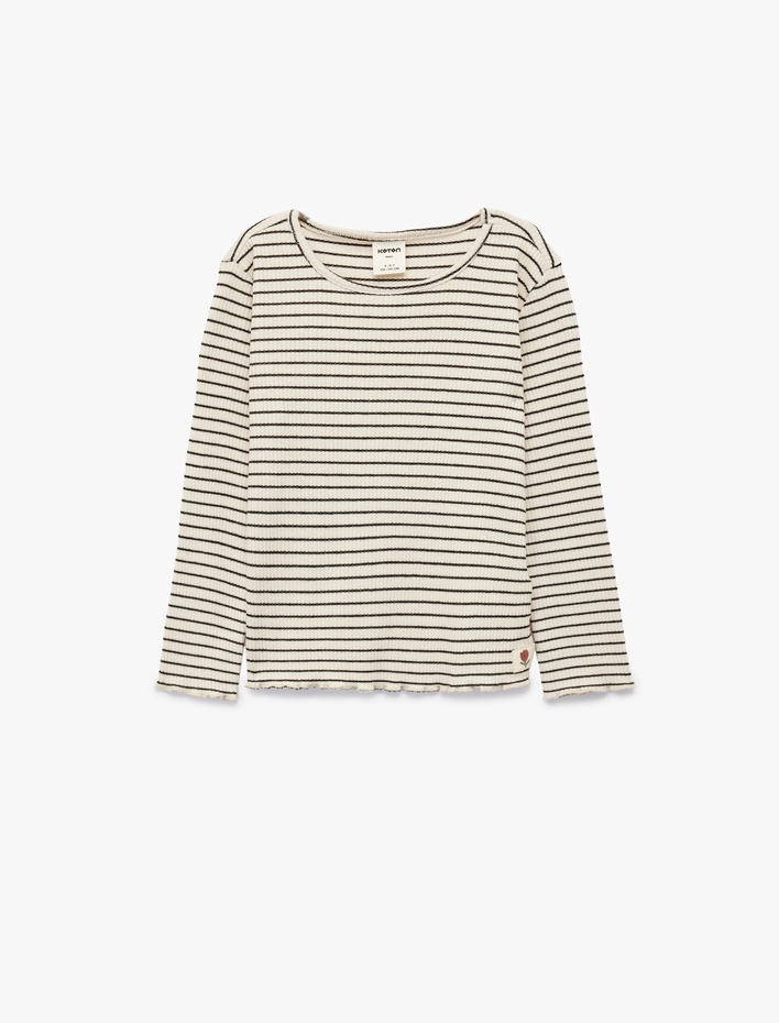 Kız Bebek Uzun Kollu Bisiklet Yaka Çizgili Tişört