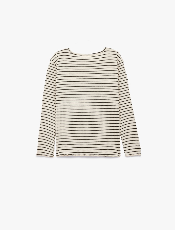 Kız Bebek Uzun Kollu Bisiklet Yaka Çizgili Tişört