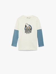 Snoopy Baskılı Uzun Kollu Bisiklet Yaka Lisanslı Tişört