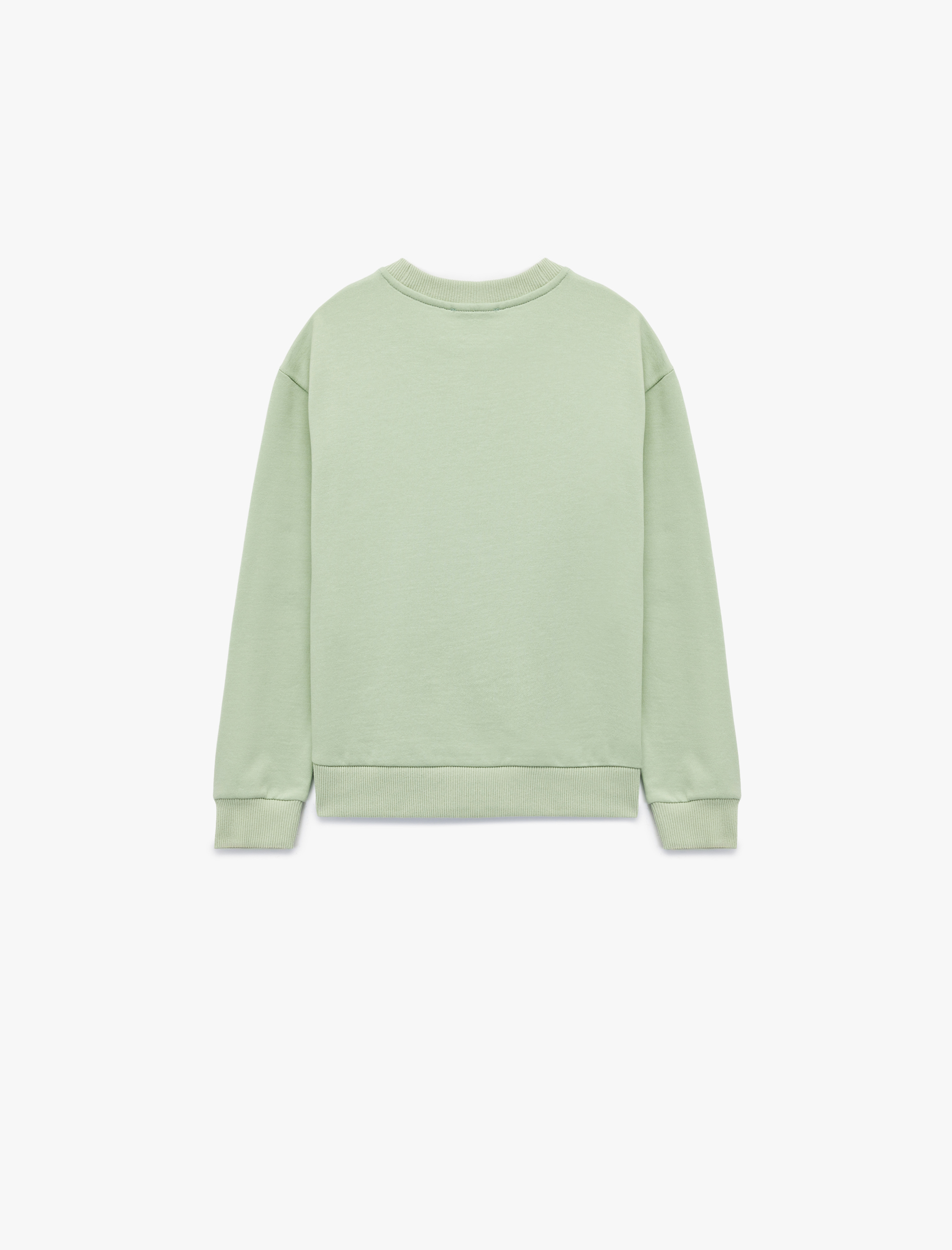  Kız Çocuk Uzun Kollu Bisiklet Yaka Ayıcık Nakışlı Pamuklu Sweatshirt