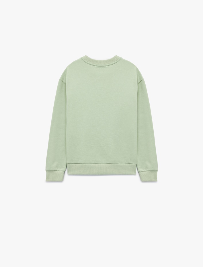 Kız Çocuk Uzun Kollu Bisiklet Yaka Ayıcık Nakışlı Pamuklu Sweatshirt