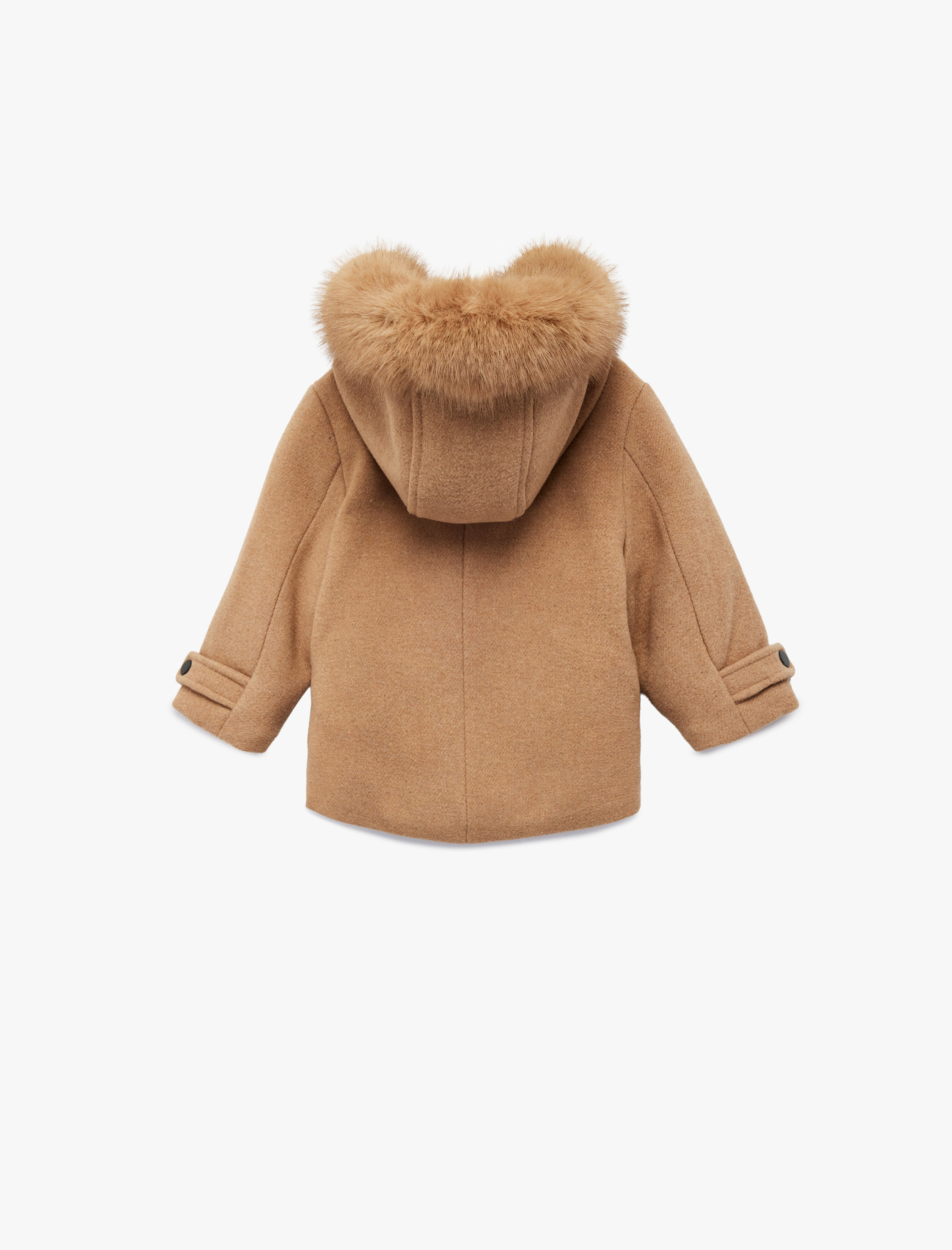  Kız Bebek Uzun Kollu Yün Karışımlı Kapaklı Cepli Kapşonlu Kaban