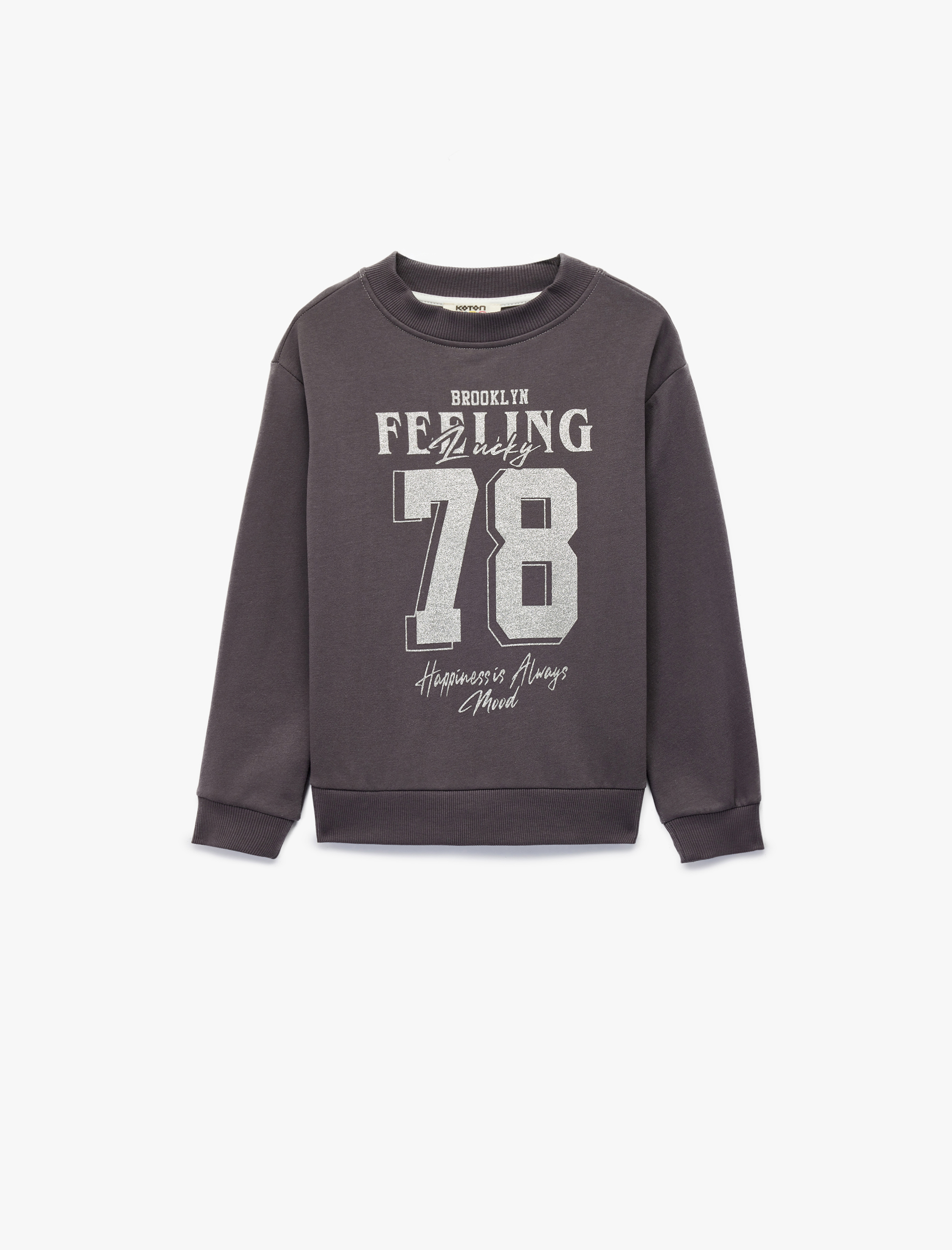  Kız Çocuk Pamuklu Uzun Kollu Bisiklet Yaka Baskılı Sweatshirt