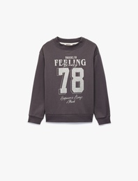 Pamuklu Uzun Kollu Bisiklet Yaka Baskılı Sweatshirt