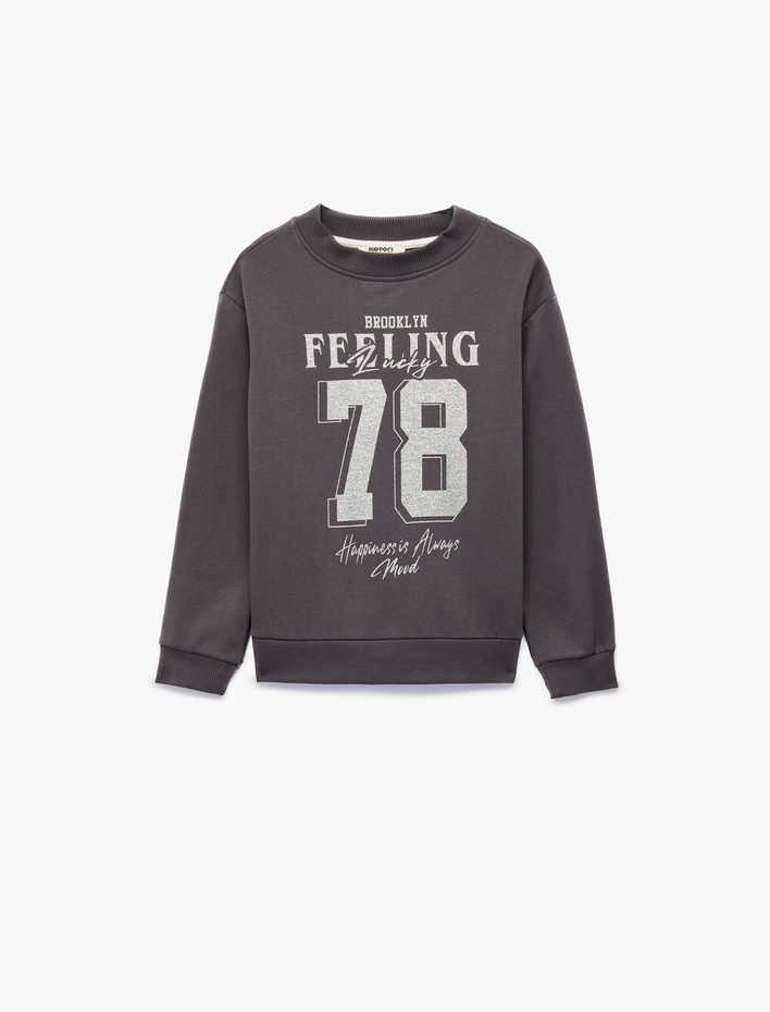 Kız Çocuk Pamuklu Uzun Kollu Bisiklet Yaka Baskılı Sweatshirt
