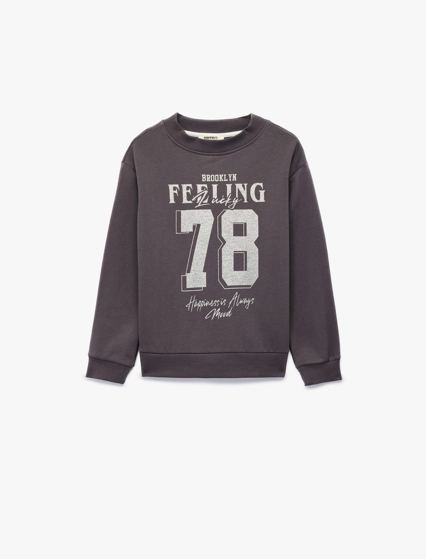 Koton Pamuklu Uzun Kollu Bisiklet Yaka Baskılı Şardonlu Sweatshirt
