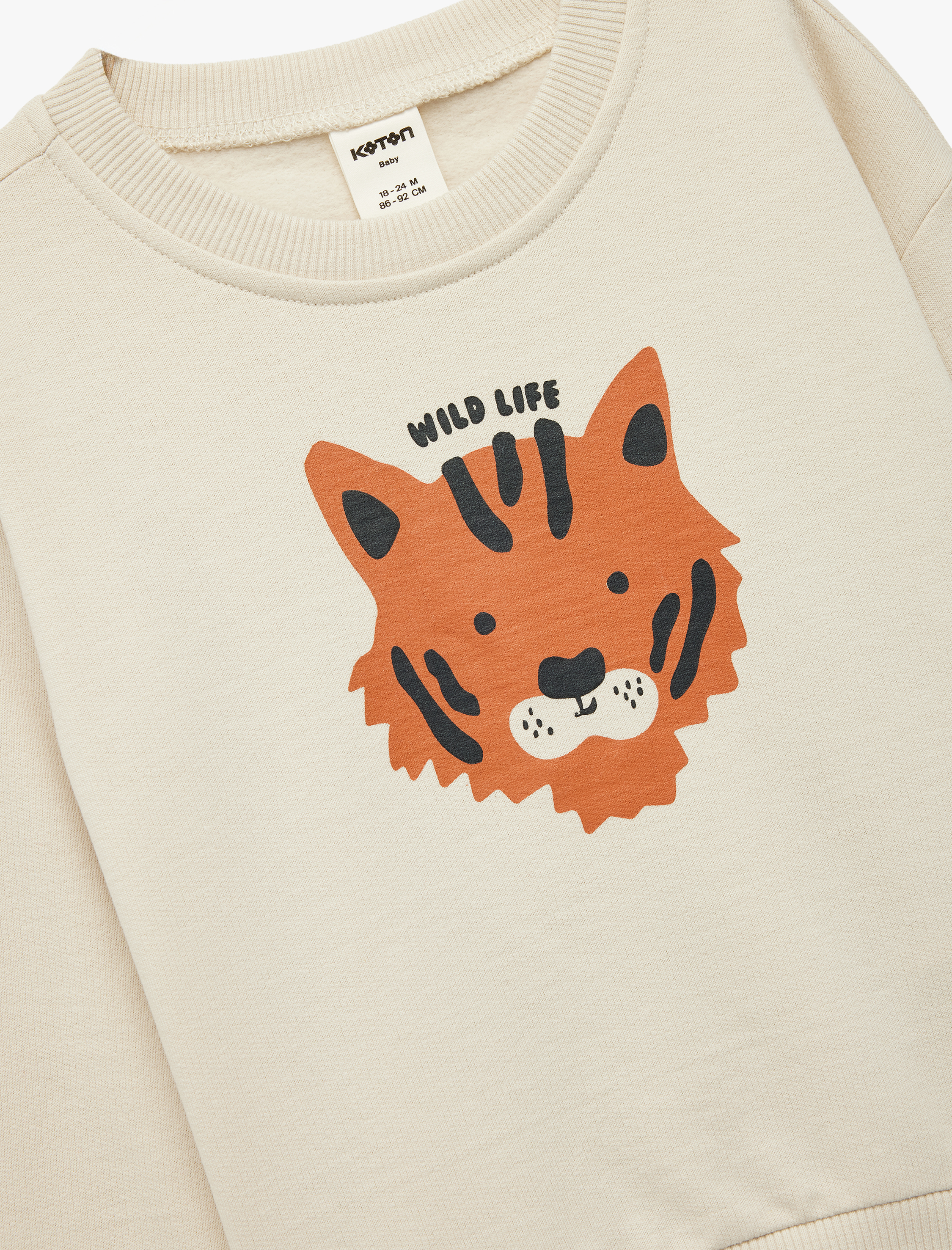Erkek Bebek Pamuklu Uzun Kollu Bisiklet Yaka Kaplan Baskılı Sweatshirt