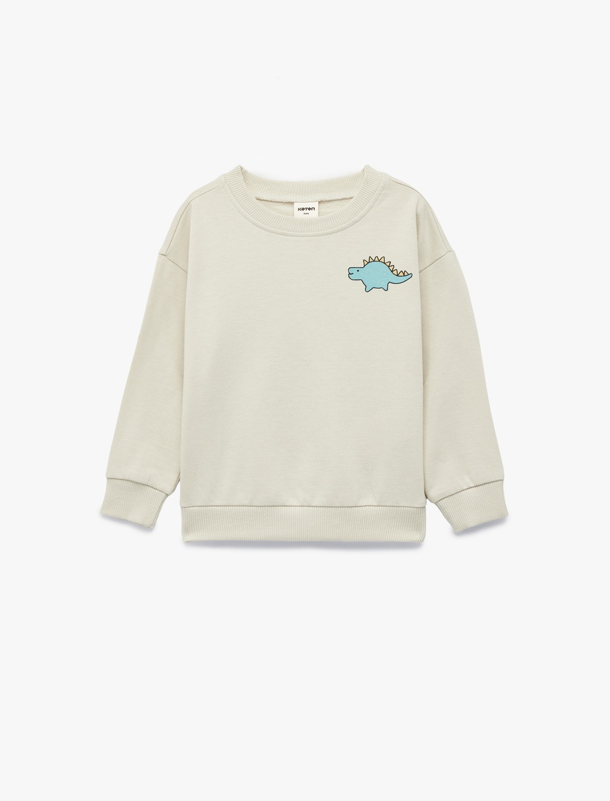  Erkek Bebek Uzun Kollu Bisiklet Yaka Dinozor Baskılı Pamuklu Sweatshirt