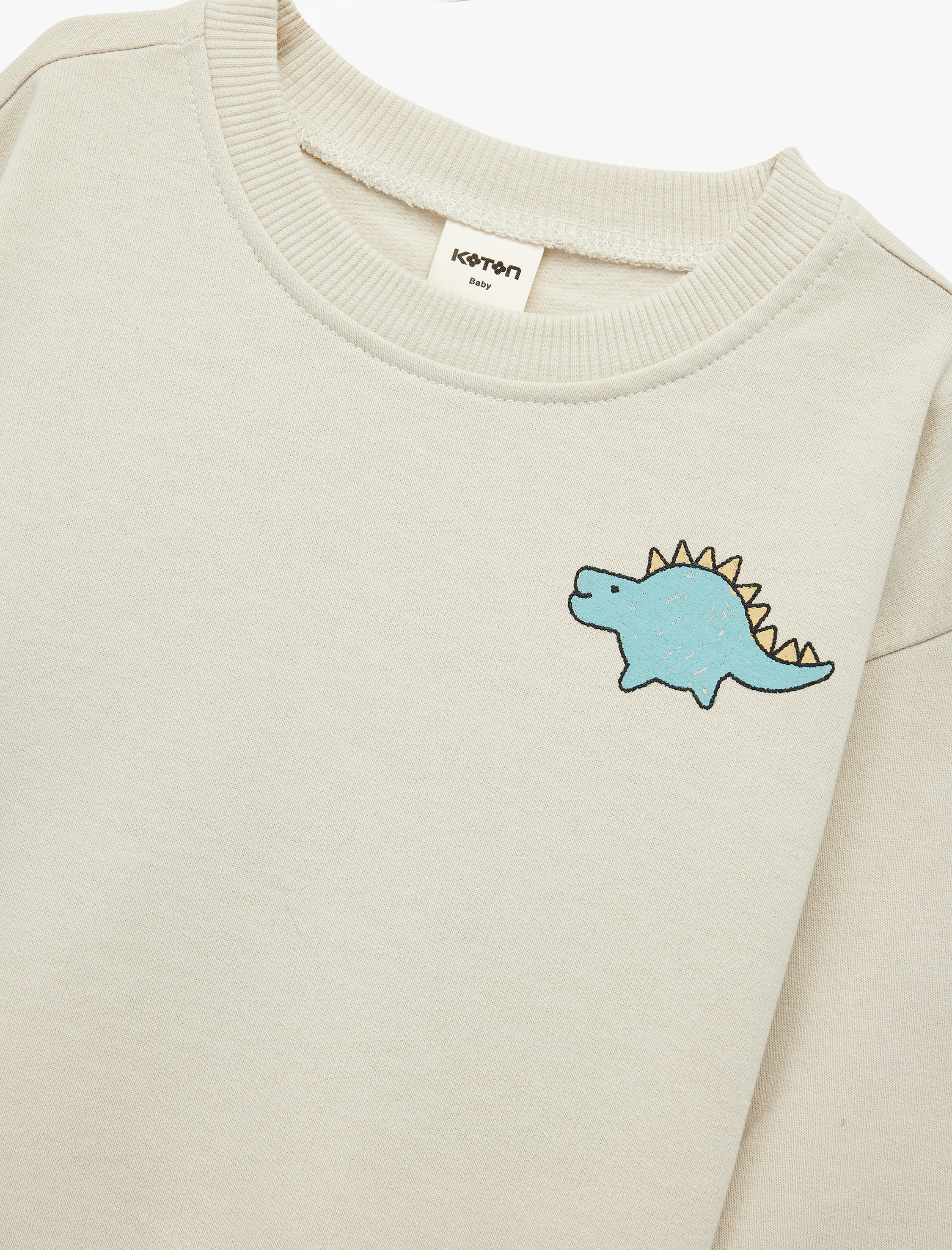  Erkek Bebek Uzun Kollu Bisiklet Yaka Dinozor Baskılı Pamuklu Sweatshirt