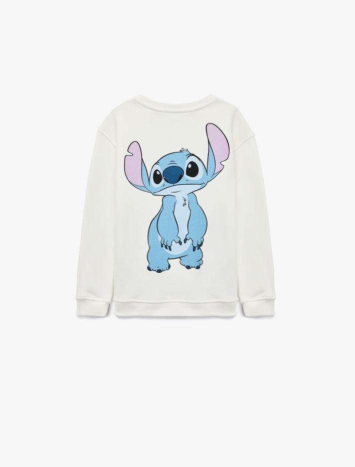 Kız Çocuk Lisanslı Stitch Baskılı Uzun Kollu Bisiklet Yaka Sweatshirt