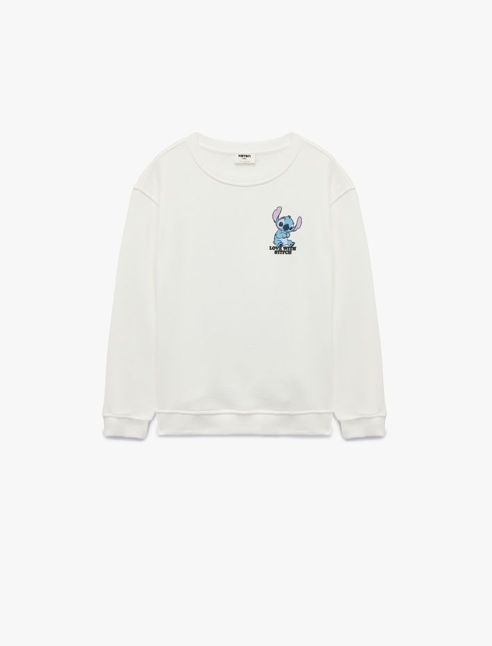 Kız Çocuk Lisanslı Stitch Baskılı Uzun Kollu Bisiklet Yaka Sweatshirt