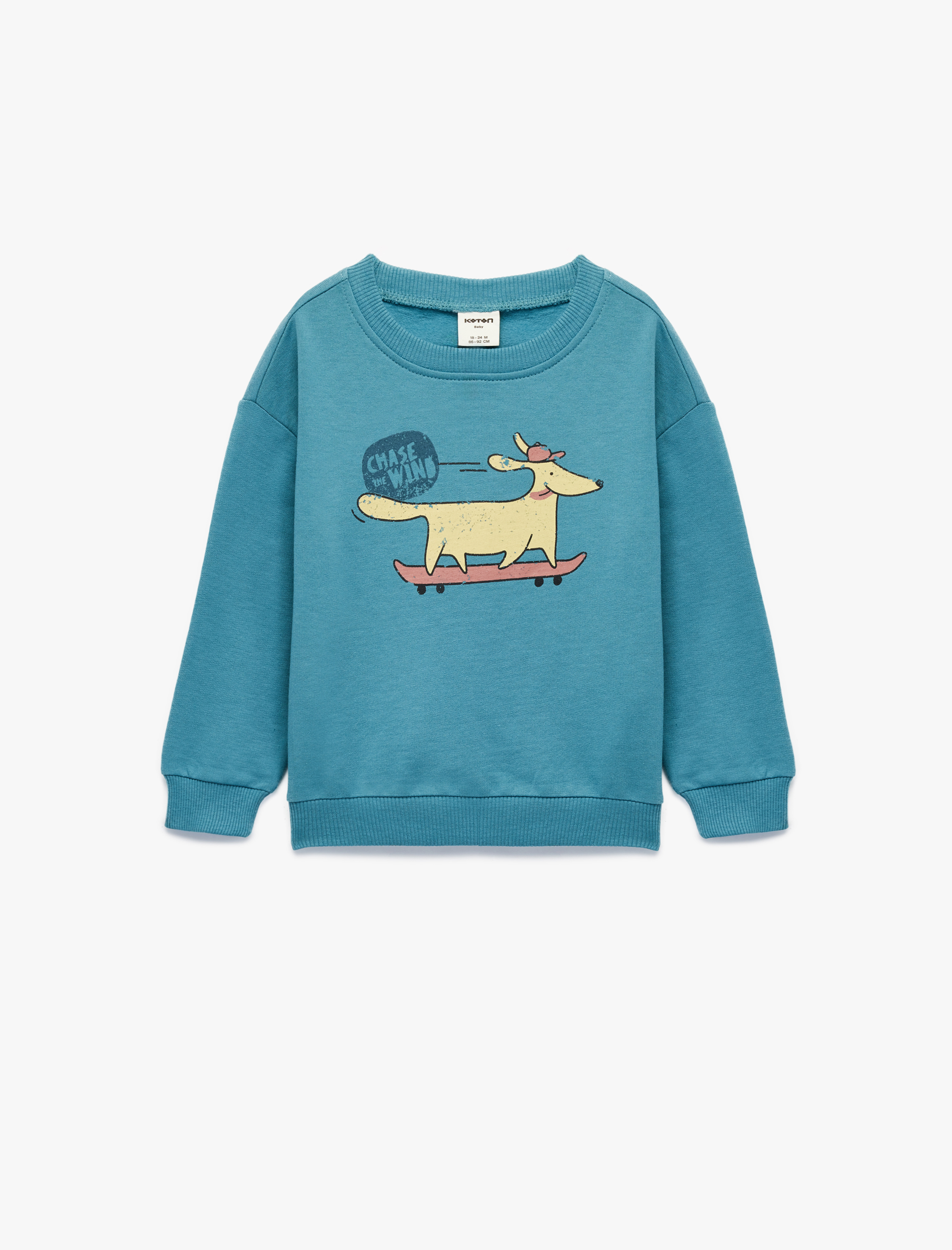  Erkek Bebek Pamuklu Uzun Kollu Bisiklet Yaka Köpek Baskılı Sweatshirt