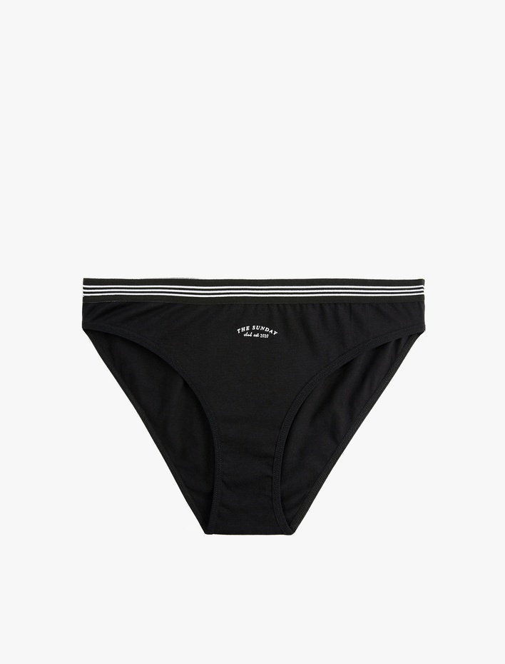  Pamuklu Çizgili Bel Detaylı Yüksek Bel Rahat Kalıp Baskılı Brief Külot