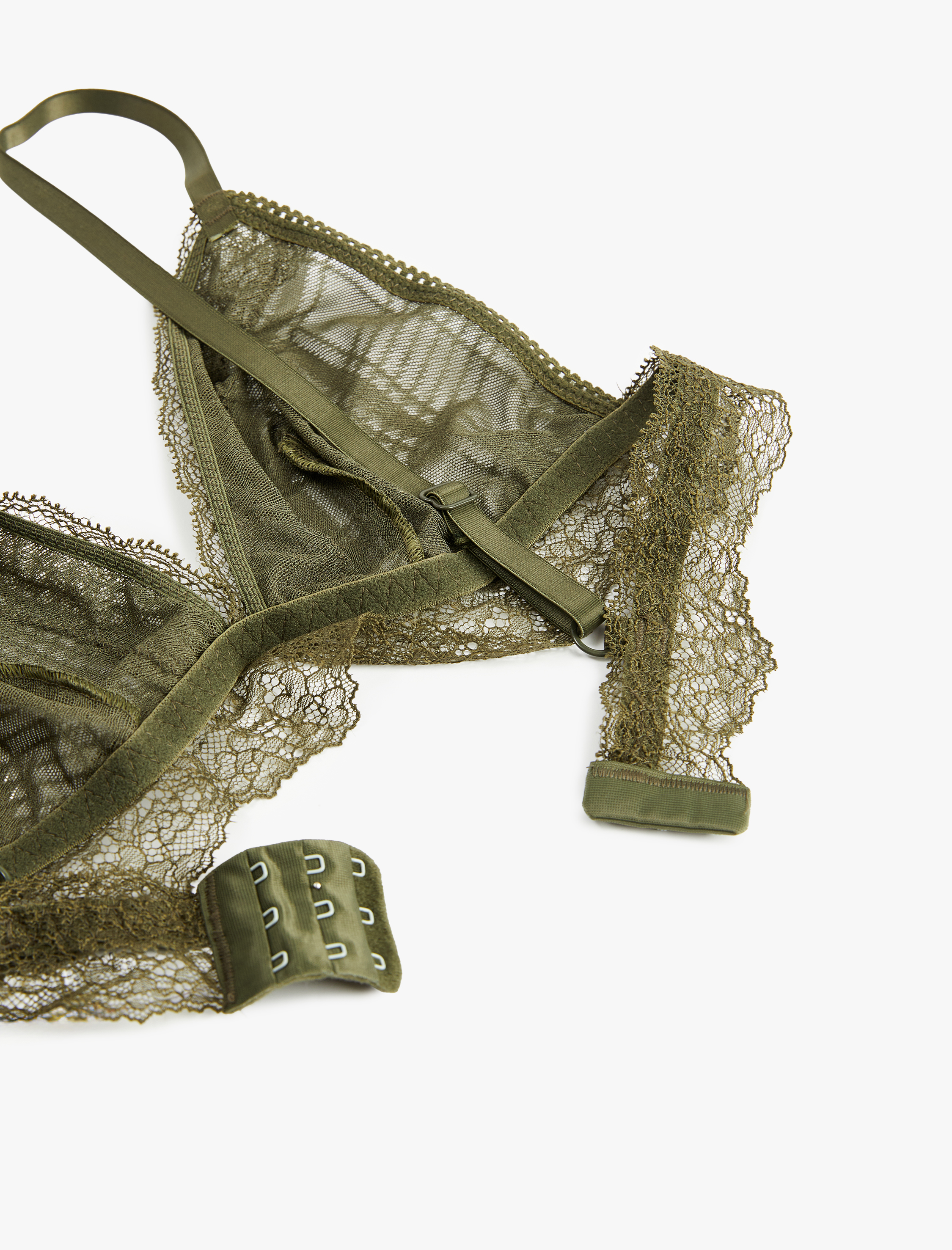 Rahat Kalıp Balensiz Dolgusuz Ekose Desenli Dantel Detaylı Üçgen Sütyen