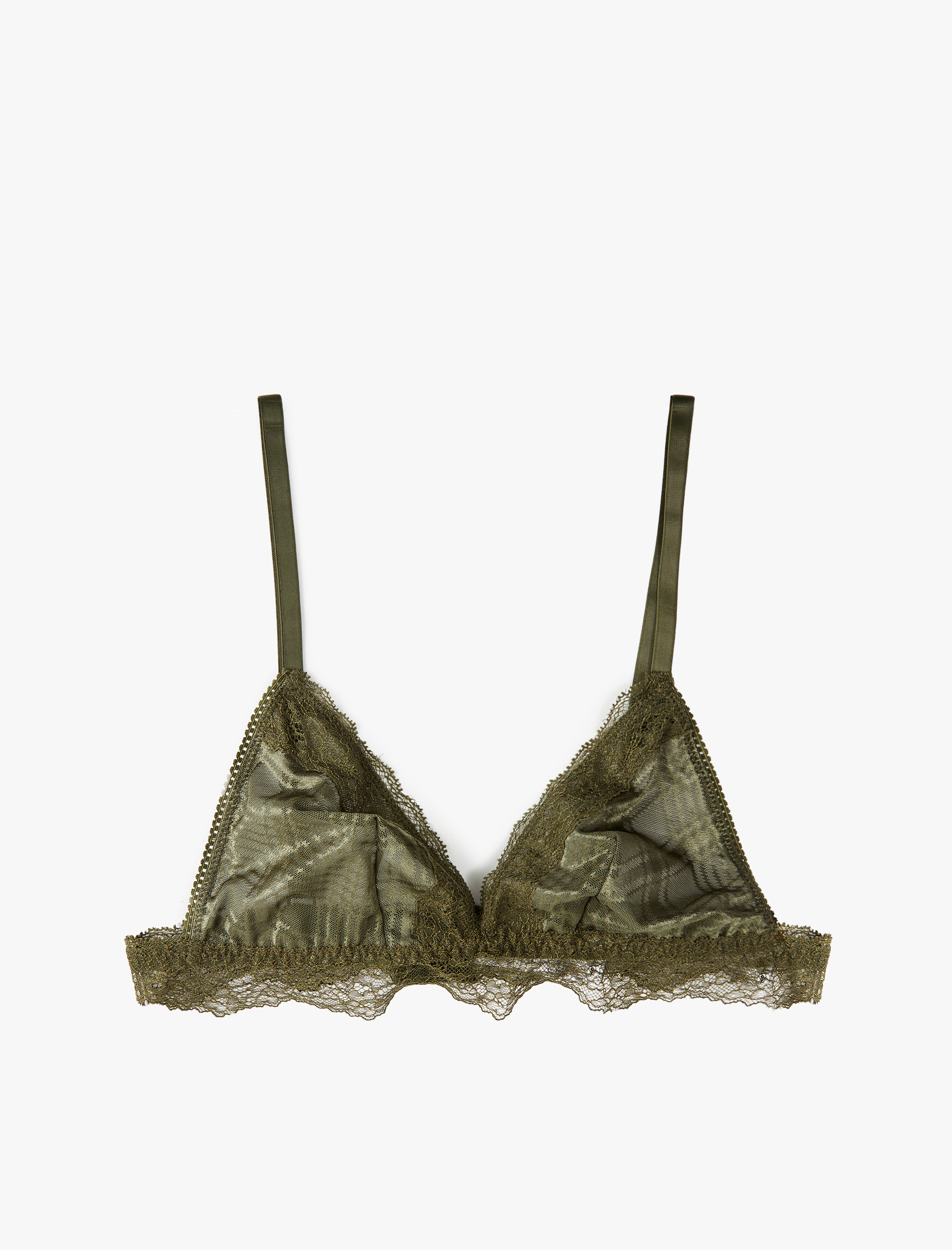 Rahat Kalıp Balensiz Dolgusuz Ekose Desenli Dantel Detaylı Üçgen Sütyen