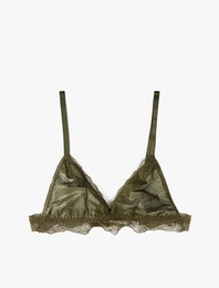 Rahat Kalıp Balensiz Dolgusuz Ekose Desenli Dantel Detaylı Üçgen Sütyen