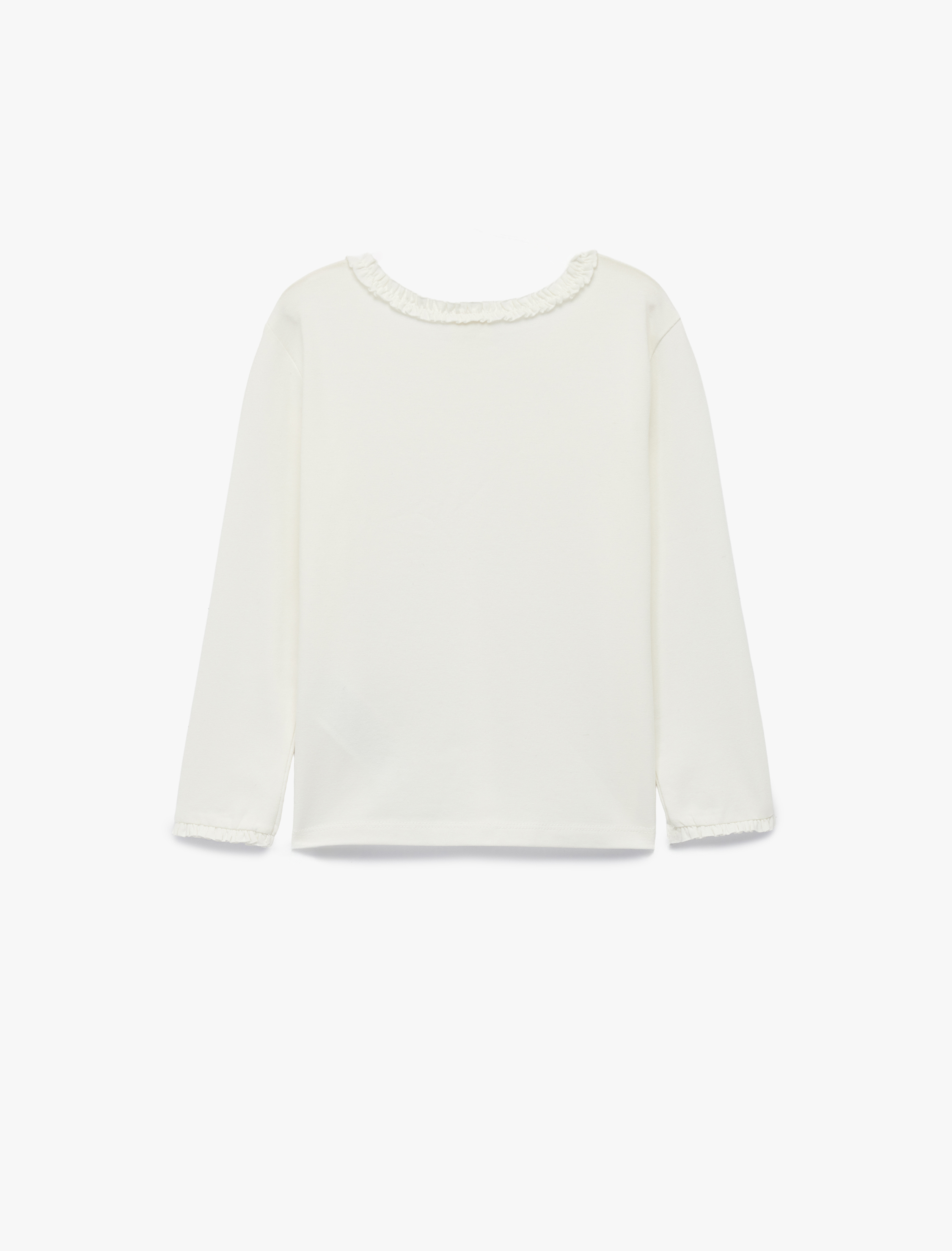 Kız Bebek Fırfırlı Uzun Kollu Bisiklet Yaka Pamuklu Basic Tişört