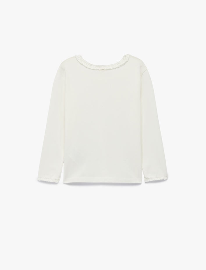 Kız Bebek Fırfırlı Uzun Kollu Bisiklet Yaka Pamuklu Basic Tişört