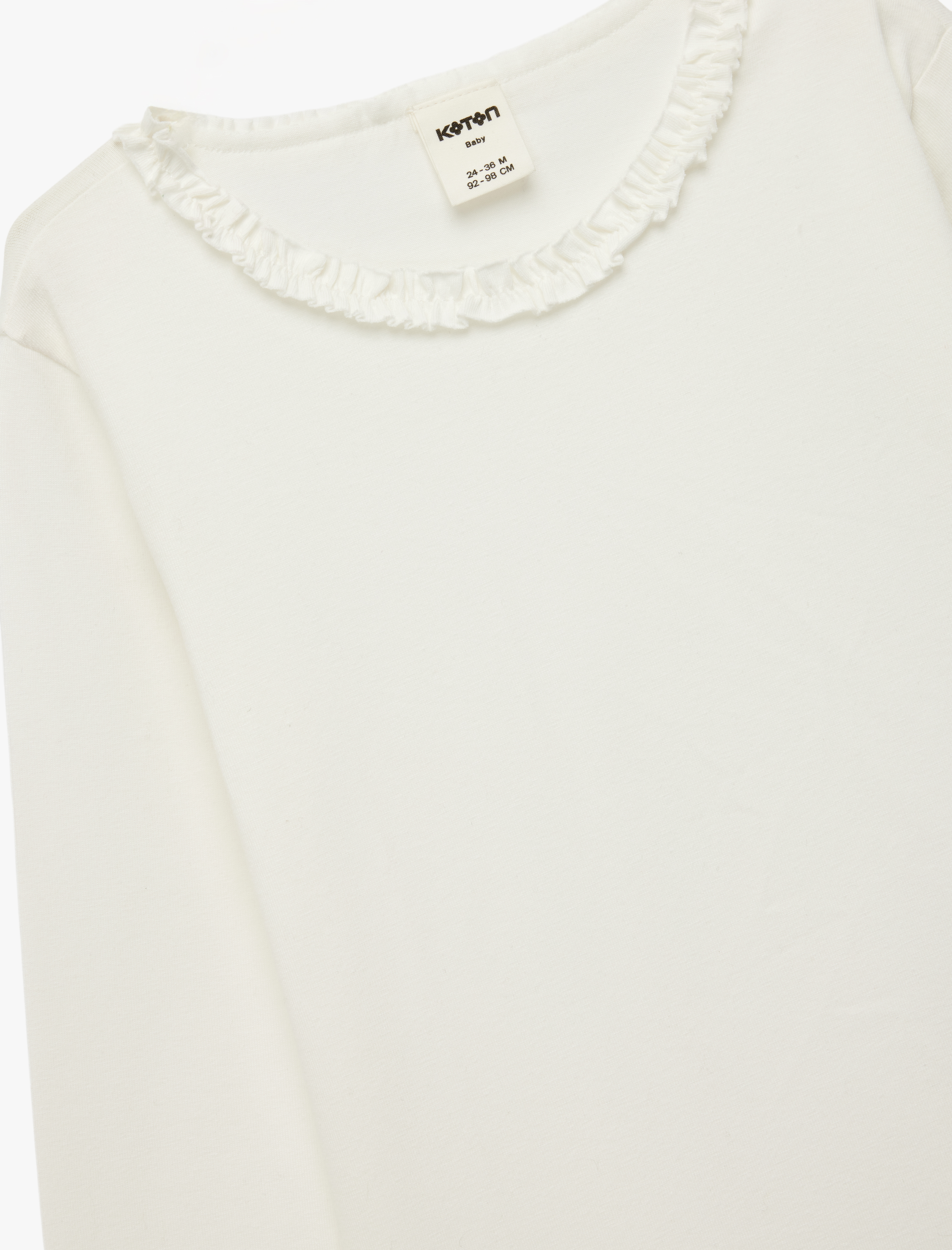 Kız Bebek Fırfırlı Uzun Kollu Bisiklet Yaka Pamuklu Basic Tişört