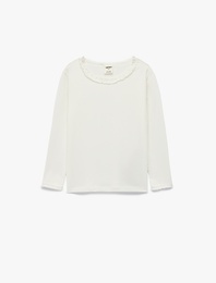 Fırfırlı Uzun Kollu Bisiklet Yaka Pamuklu Basic Tişört