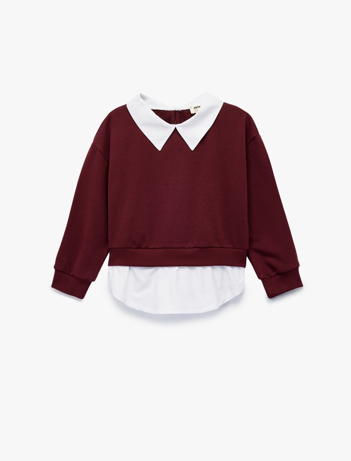 Kız Çocuk Gömlek Yaka Detaylı Uzun Kollu Sweatshirt