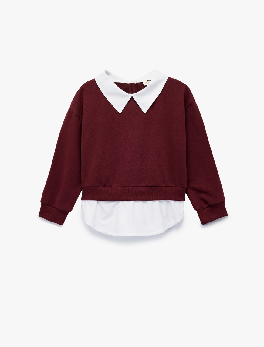  Kız Çocuk Gömlek Yaka Detaylı Uzun Kollu Okul Sweatshirt