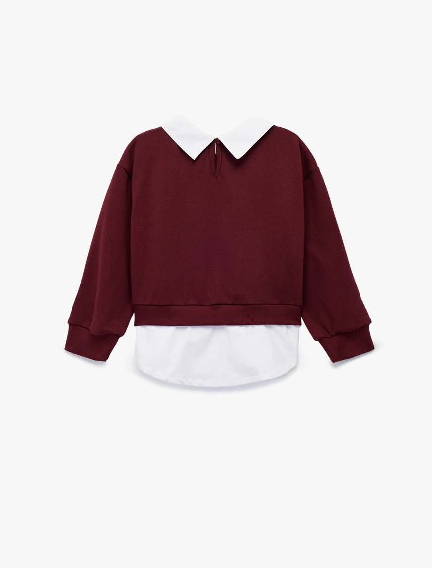  Kız Çocuk Gömlek Yaka Detaylı Uzun Kollu Okul Sweatshirt