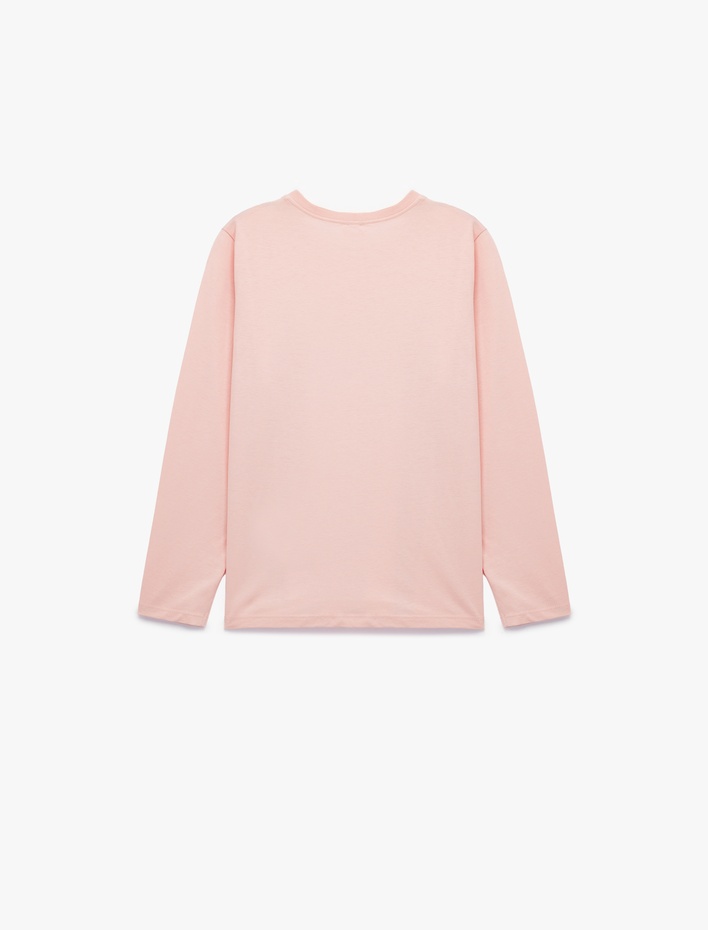 Kız Çocuk Pullu Payetli Uzun Kollu Bisiklet Yaka Pamuklu Tişört