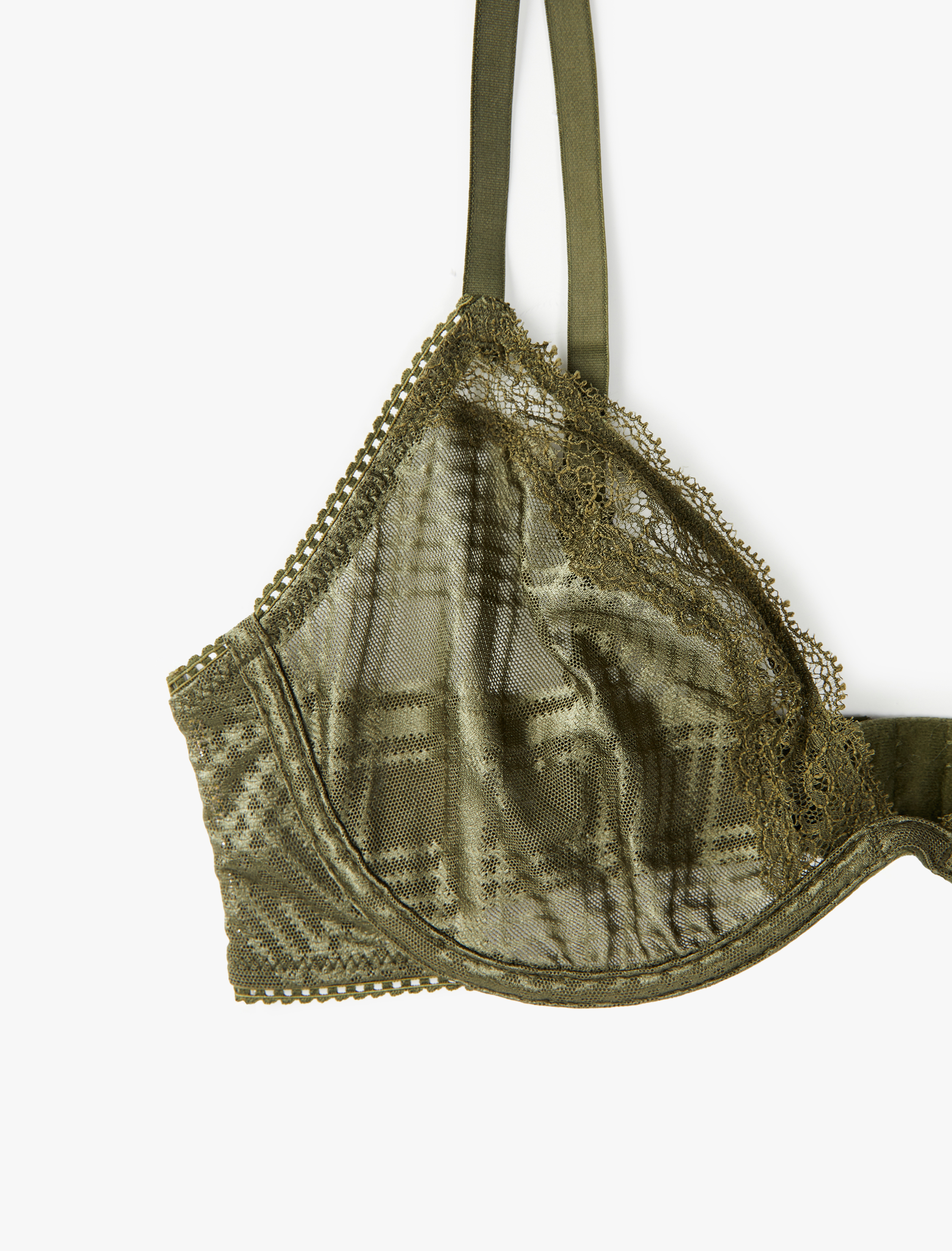   Dantel Detaylı Rahat Kalıp Ekose Desenli Dolgusuz Balenli Sütyen