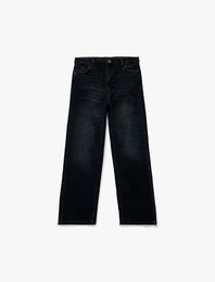 Pamuklu Cep Detaylı Bol Paça Denim Pantolon