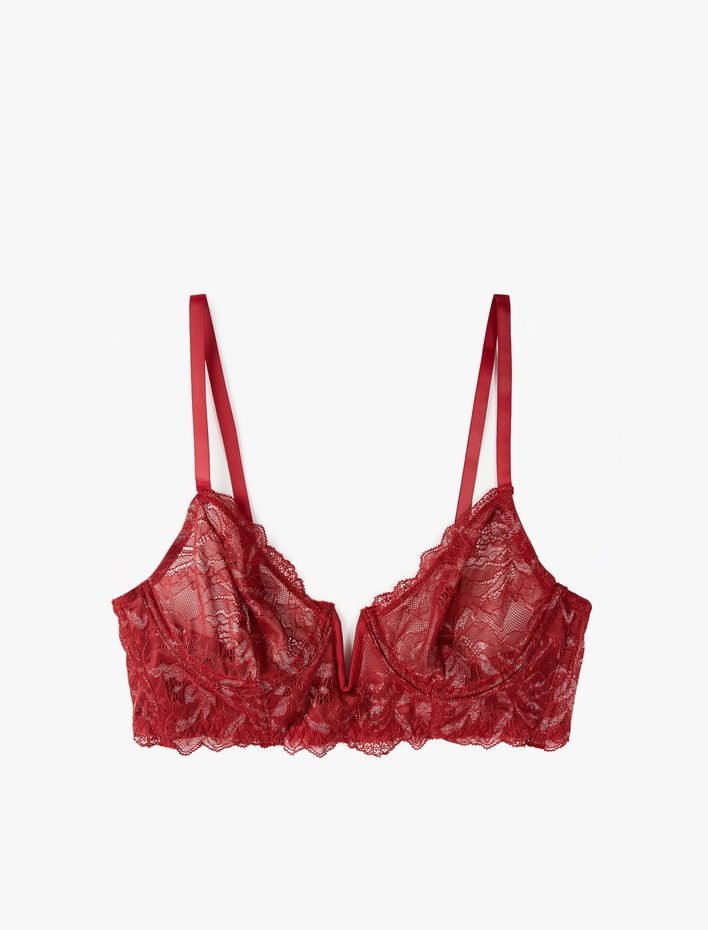  Rahat Kalıp Dolgusuz Dantel Detaylı Balenli Sütyen