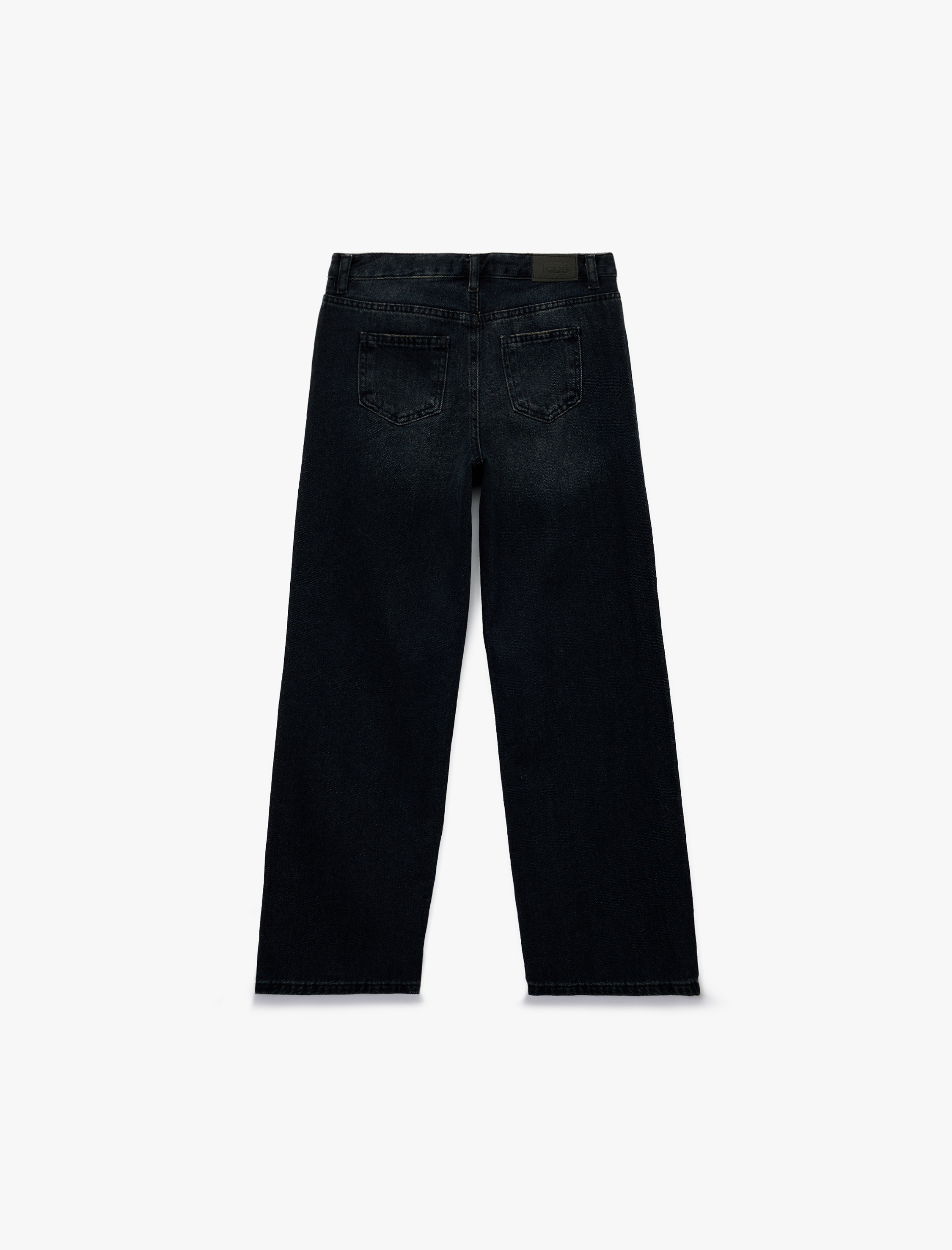  Kız Çocuk Pamuklu Cep Detaylı Bol Paça Denim Pantolon