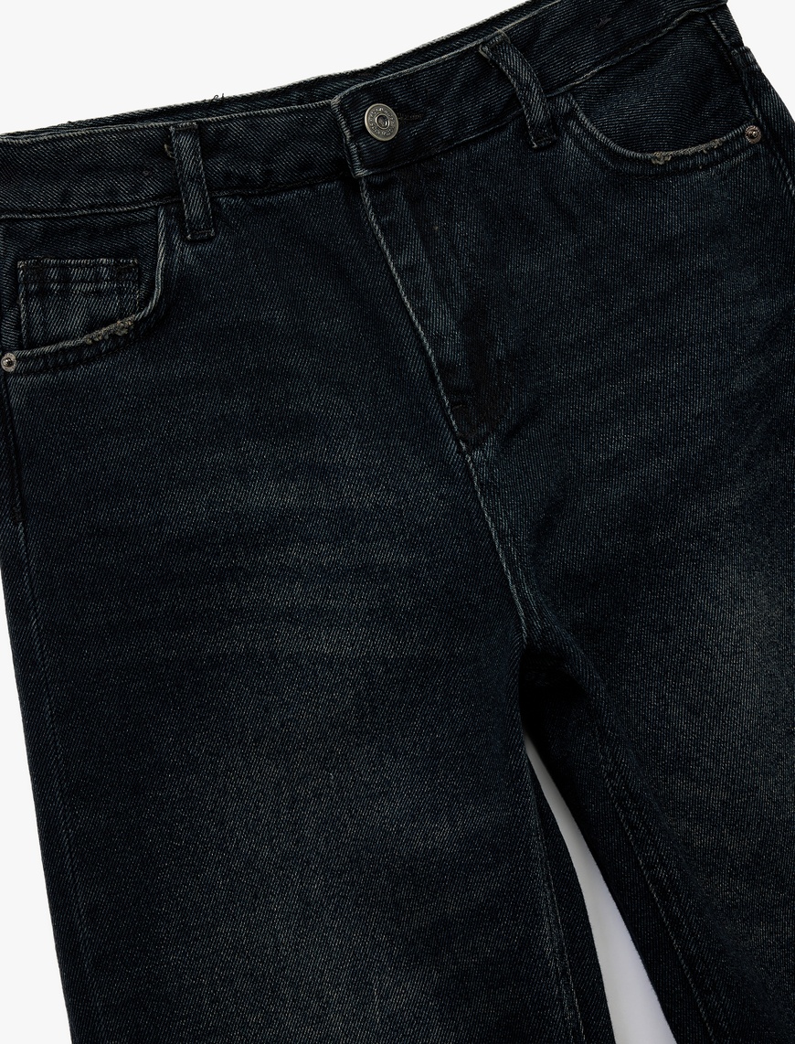  Kız Çocuk Pamuklu Cep Detaylı Bol Paça Denim Pantolon