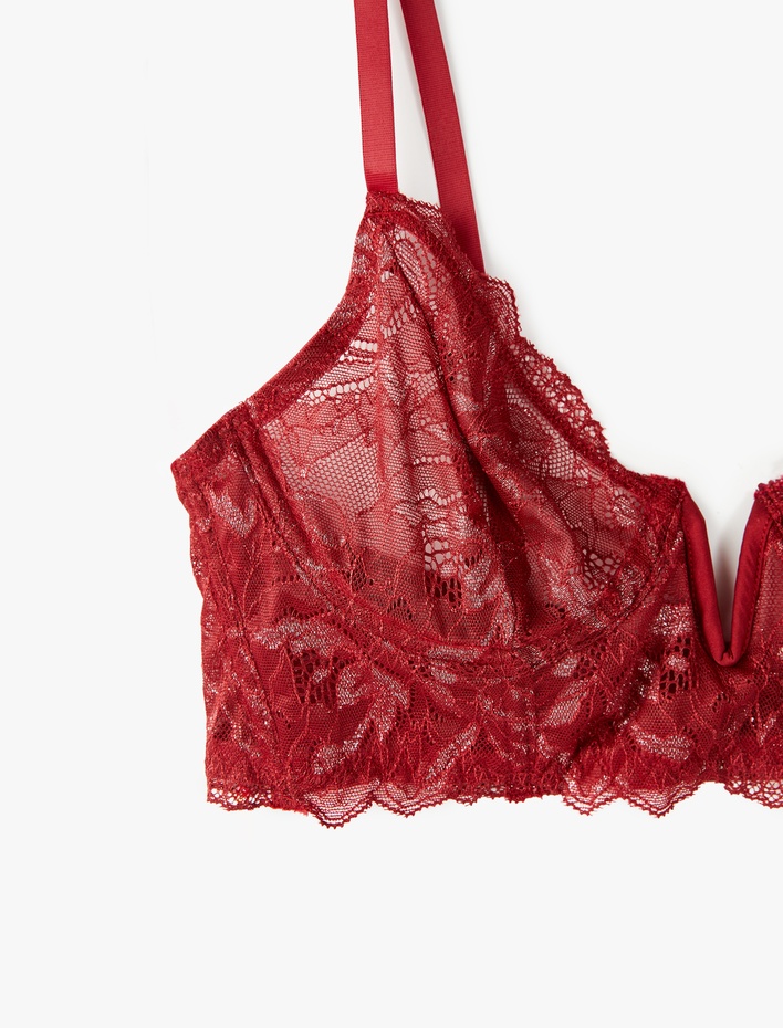  Rahat Kalıp Dolgusuz Dantel Detaylı Balenli Sütyen