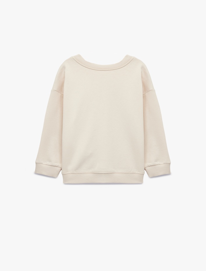 Kız Bebek Uzun Kollu Bisiklet Yaka Pamuklu Baskılı Sweatshirt