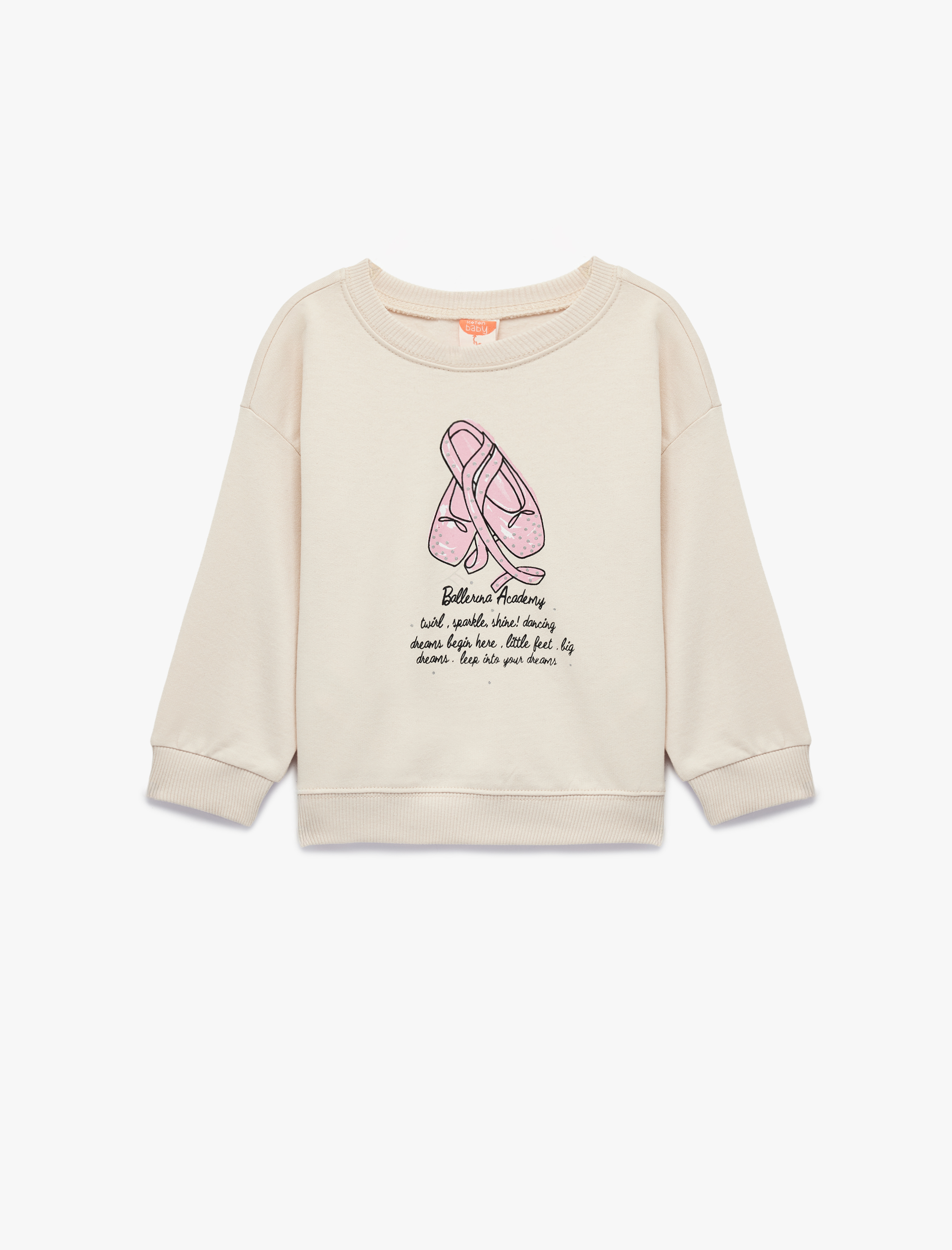  Kız Bebek Uzun Kollu Bisiklet Yaka Pamuklu Baskılı Sweatshirt