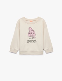 Uzun Kollu Bisiklet Yaka Pamuklu Baskılı Sweatshirt