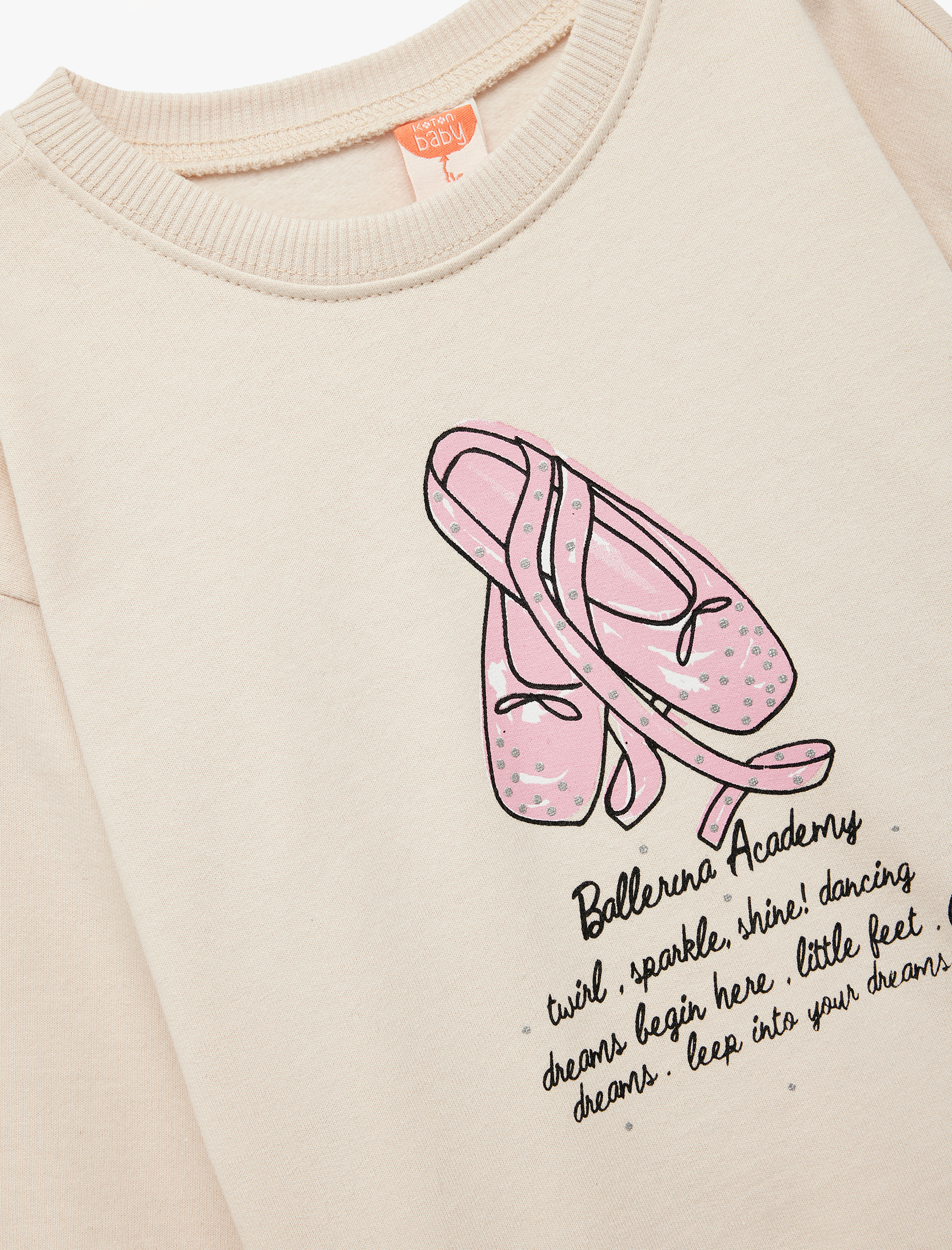  Kız Bebek Uzun Kollu Bisiklet Yaka Pamuklu Baskılı Sweatshirt