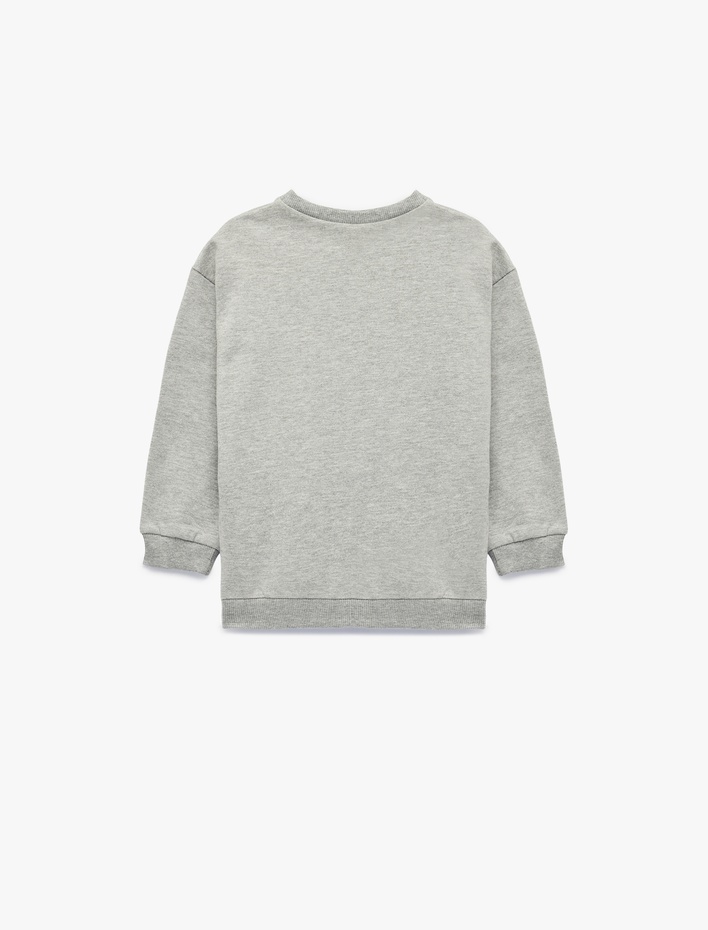 Kız Bebek Kalp Baskılı Uzun Kollu Bisiklet Yaka Pamuklu Sweatshirt